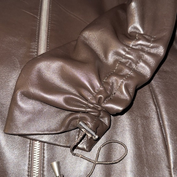 Bod & Christensen Dark Brown Leather Jacket with drawstring gather sleeves - Picture 8 of 10